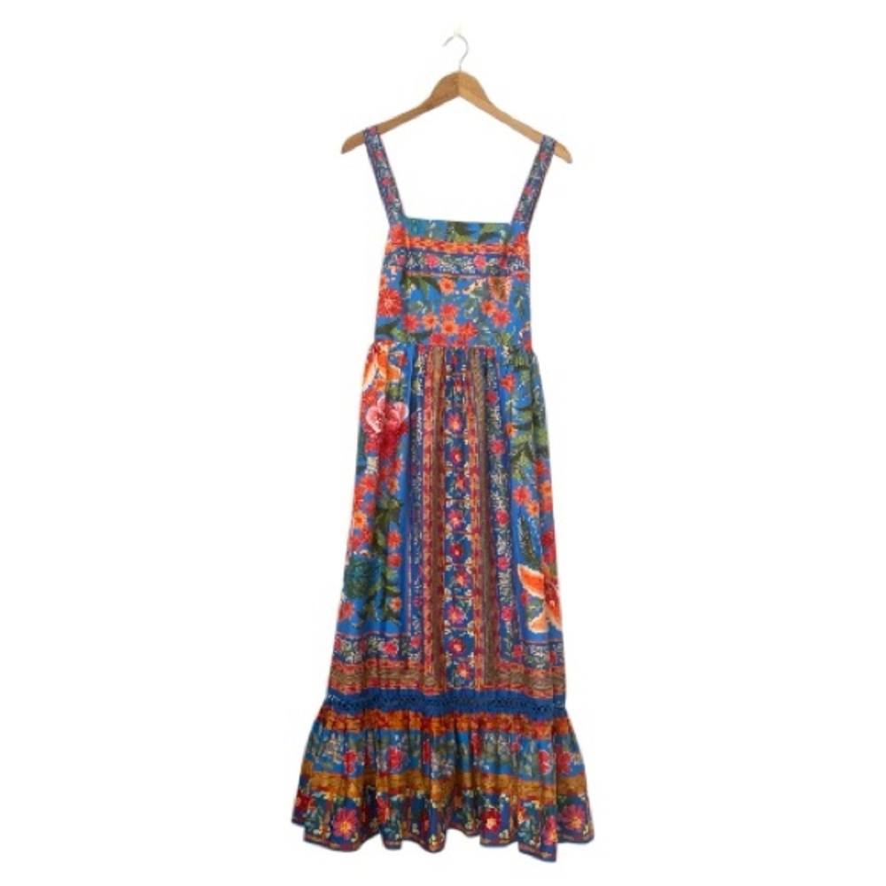 FARM Rio Vibrant Blue Floral Midi Dress with Orange & Pink Blooms - Picture 9 of 16